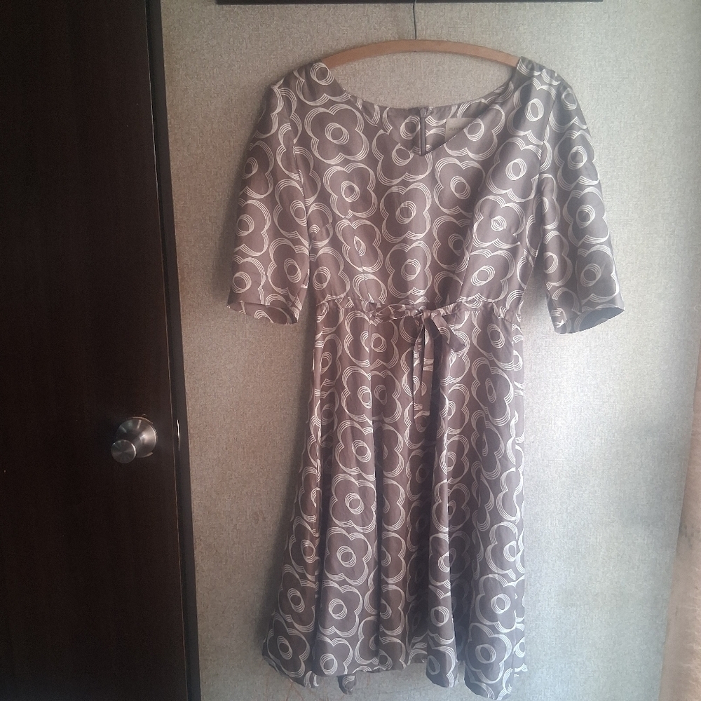 100% Silk Flower Print Fit & Flare Dress Tie Front Retro UK 10 US 6